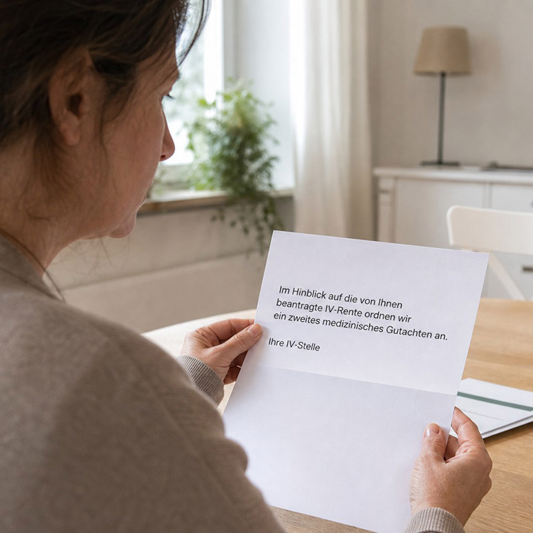 Person mit Unterlagen der IV in der Hand