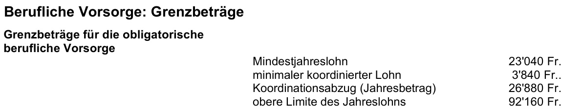 Grenzbetrge Pensionskassen